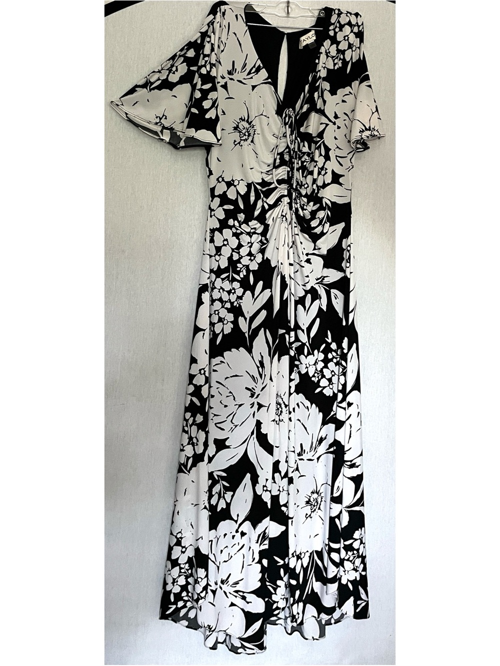 Taylor Black and White Floral Stretch Jersey Knit Maxi Dress